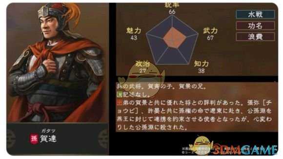 《三国志14》贺达五维属性图一览