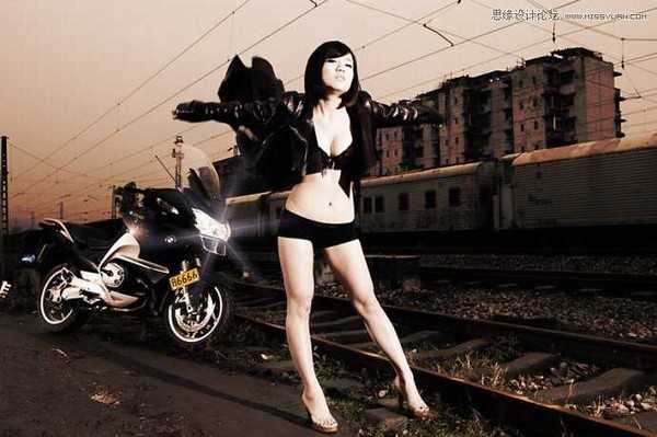 Photoshop将铁路边美女打造出中性色教程