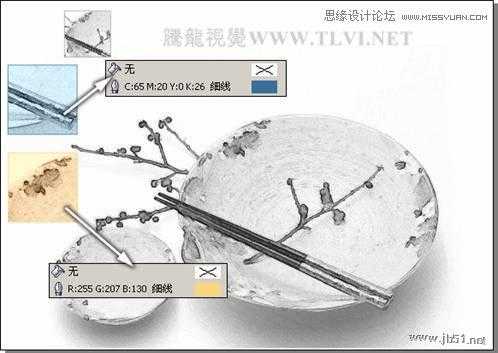 CorelDRAW(CDR)设计绘制中国风水彩效果的盘子和筷子实例教程